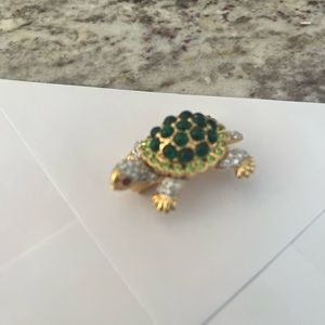 Swarovski green and crystal turtle pin